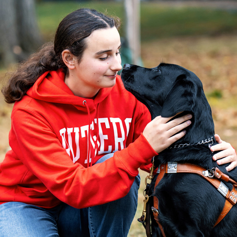Angelina Shanley and her seeing eye dog named Joy